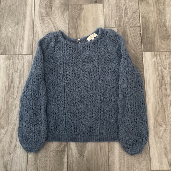 La Maille Sezane Mohair Wool Blue Round Neck Sweater Sz S Soft Cable Knit - Picture 1 of 10